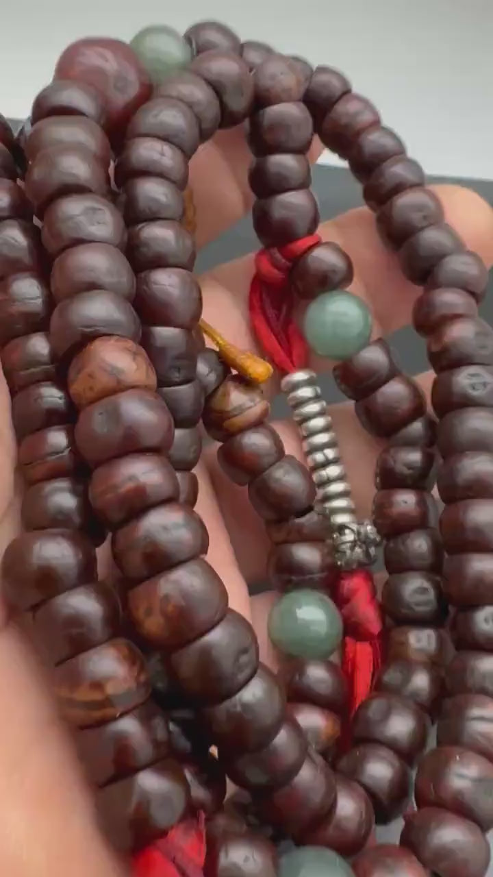Antique Tibetan Bodhi Chita Prayer Beads, Silver Accents, Rare Practitioner Item