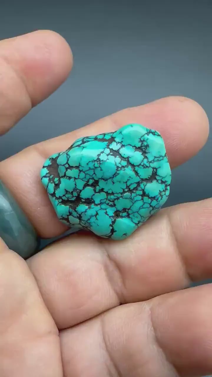 Vintage Tibetan Turquoise Gemstone, Natural Blue Stone, Rare Collectible