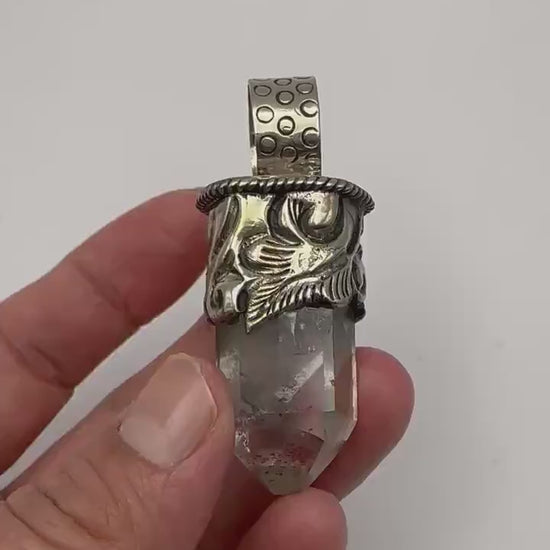Quartz crystal pendant,handcrafted,Tibetan silver,ethnic style,Himalayan,Nepalese