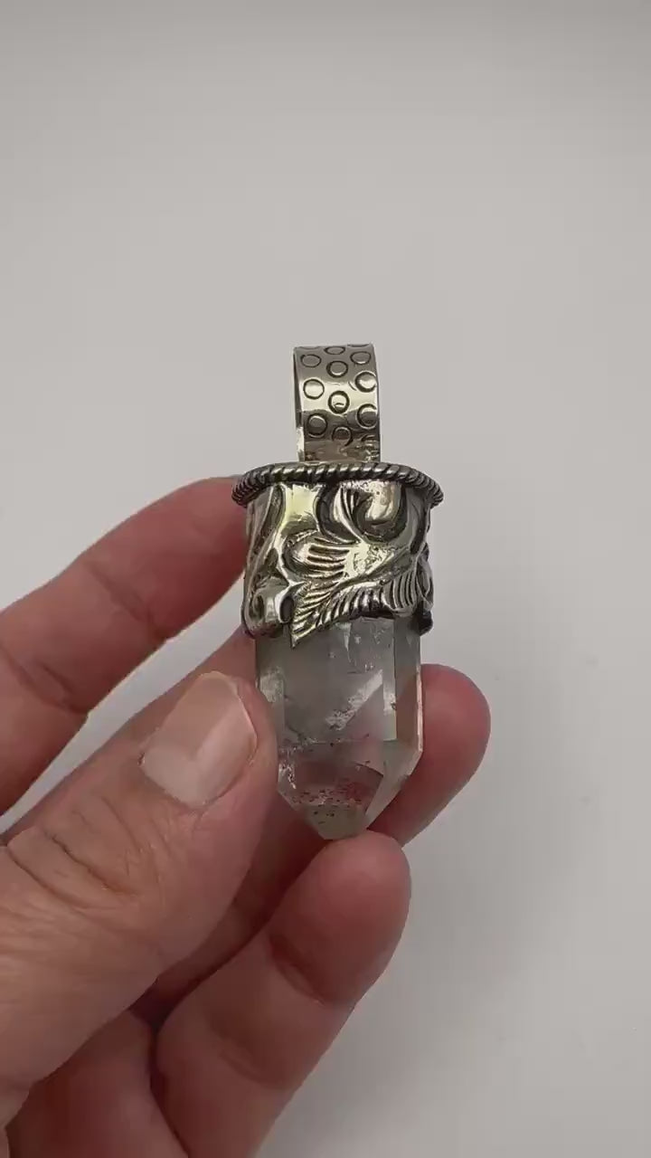 Quartz crystal pendant,handcrafted,Tibetan silver,ethnic style,Himalayan,Nepalese