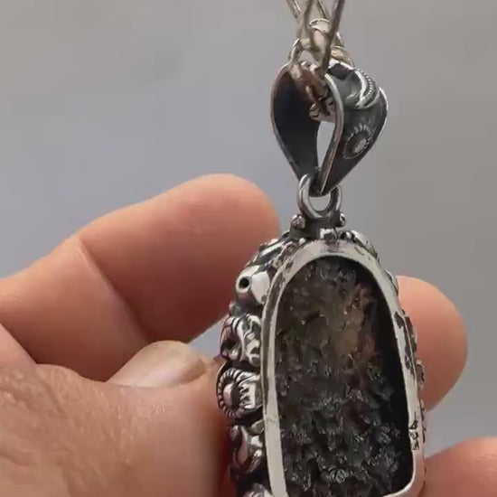 Moldabite medicine Buddha , extremely rare master handcrafted with sterling silver