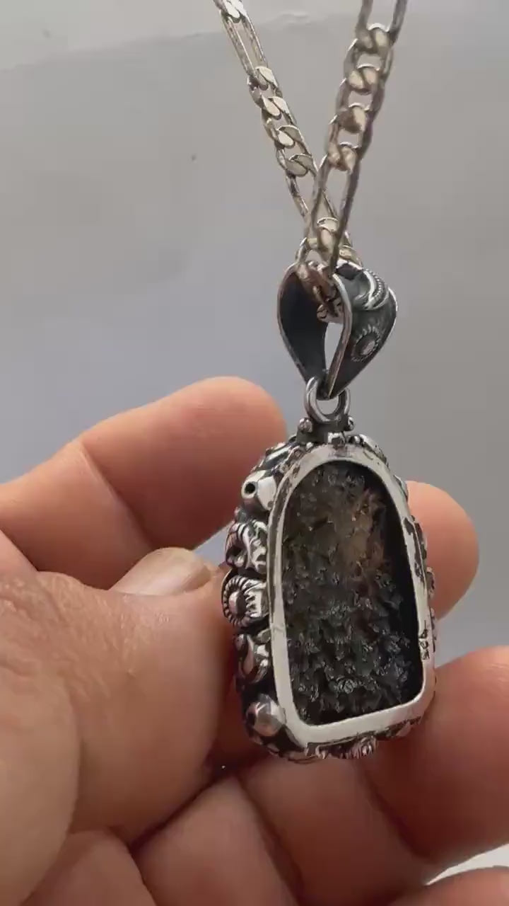 Moldabite medicine Buddha , extremely rare master handcrafted with sterling silver