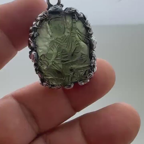 Moldavite guru padma sambhava  , extremely rare master handcrafted with sterling silver