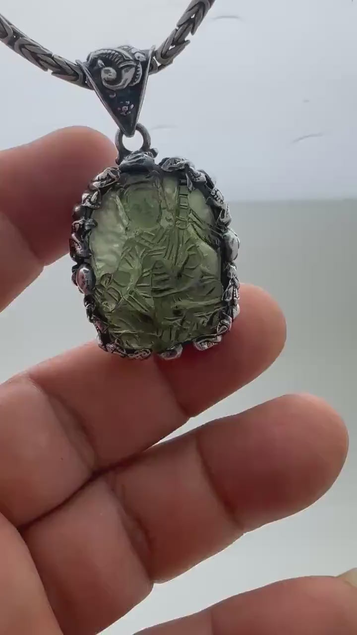 Moldavite guru padma sambhava  , extremely rare master handcrafted with sterling silver