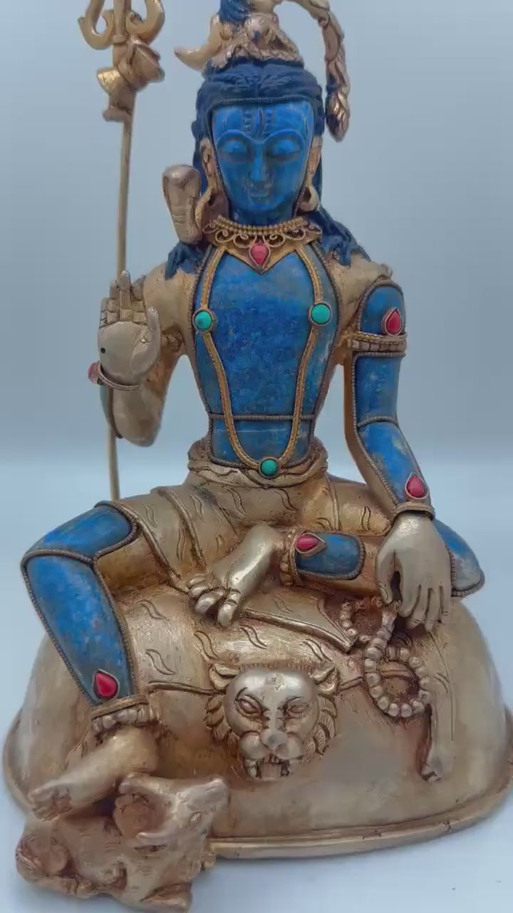 Shiva statue, lapis lazuli statue, gold plated, master handcrafted from Nepal